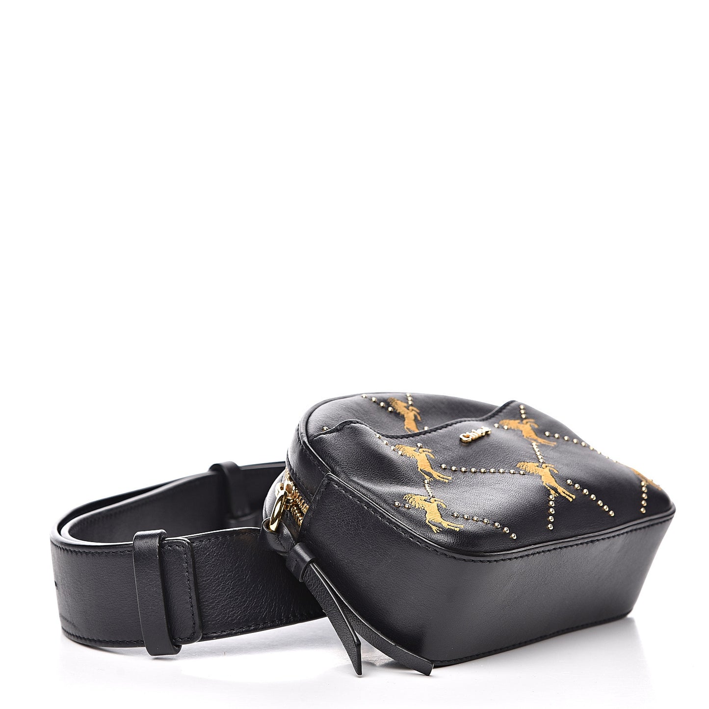 Smooth Calfskin Little Horses Embroidered Signature Belt Bag Black