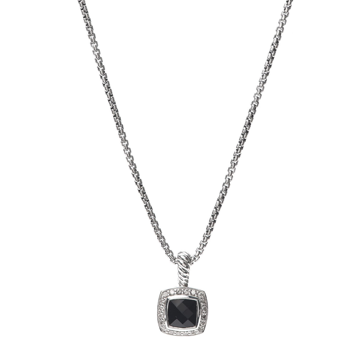 David Yurman Sterling Silver Diamond Black Onyx 7mm Petite Albion Necklace 1 of 5