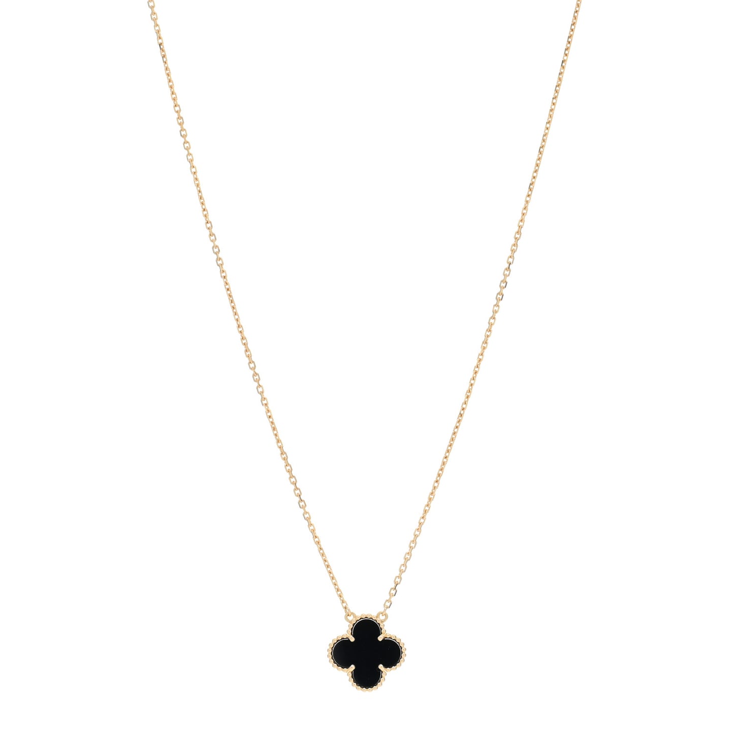 18K Yellow Gold Black Onyx Vintage Alhambra Pendant Necklace