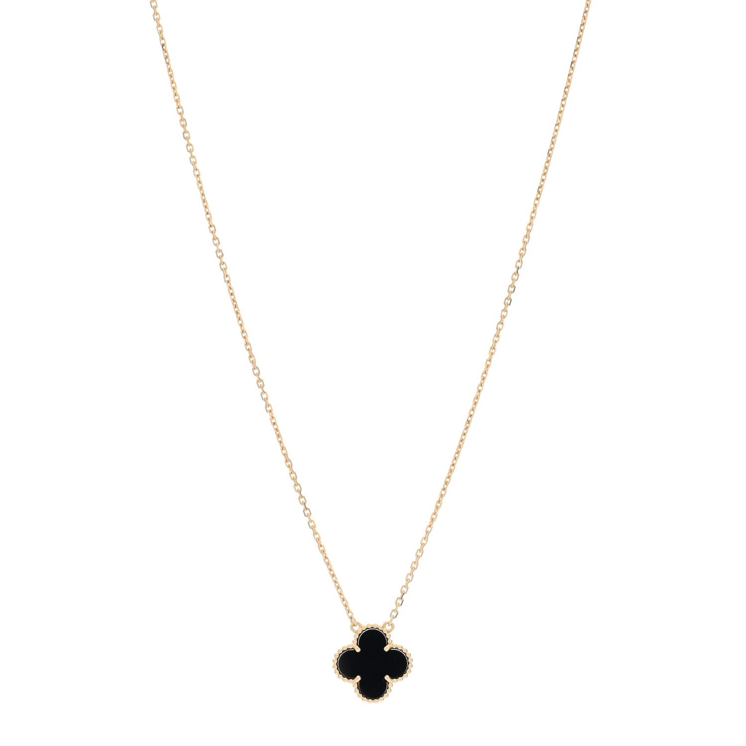 Van Cleef & Arpels 18K Yellow Gold Black Onyx Vintage Alhambra Pendant Necklace 1 of 5