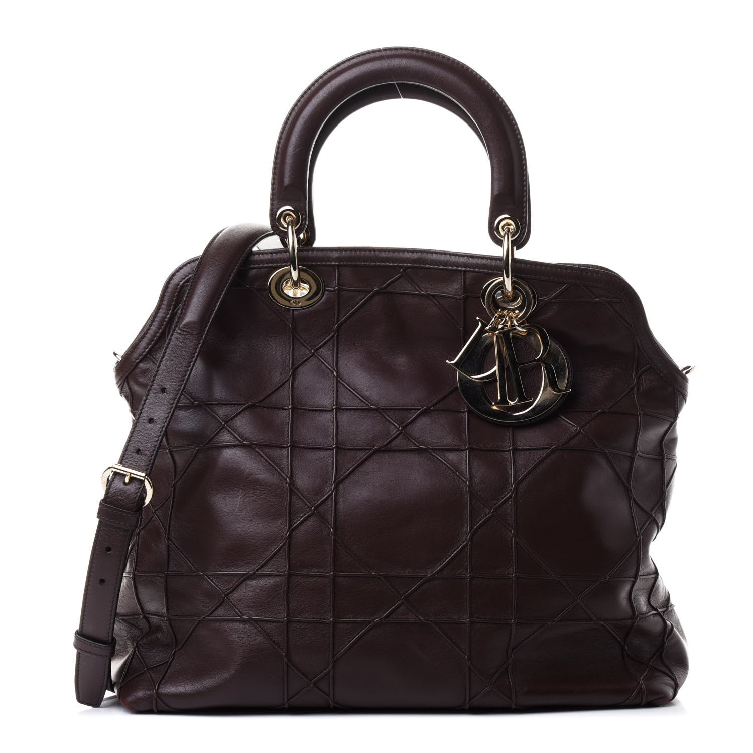 Christian Dior Lambskin Cannage Large Granville Tote Brown 1 of 4