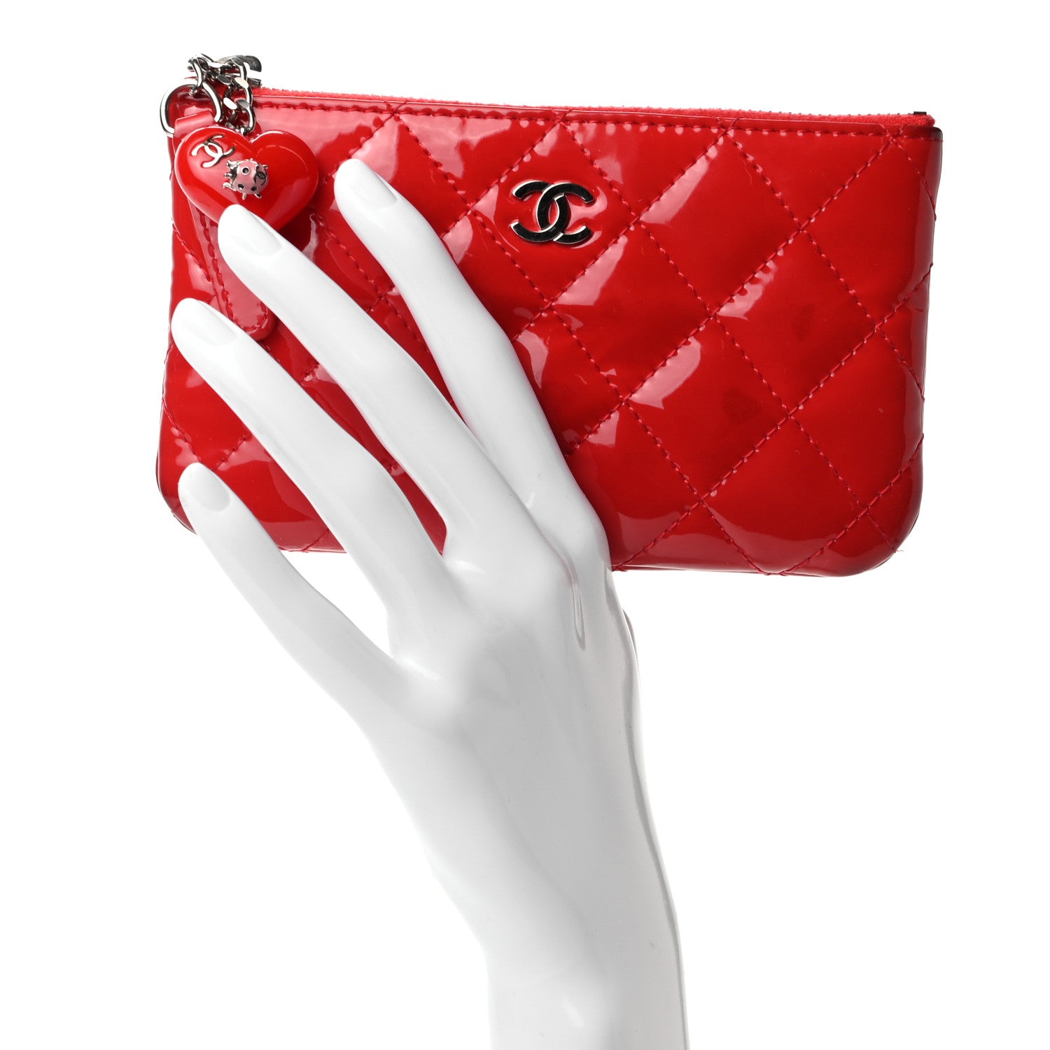 Chanel Patent Quilted Valentine Hearts Small Cosmetic Case Red 2 of 9