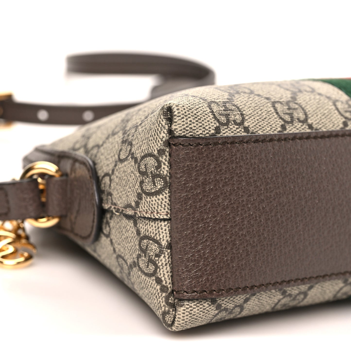 GG Supreme Monogram Textured Dollar Calfskin Web Small Ophidia Dome Shoulder Bag Beige Ebony New Acero