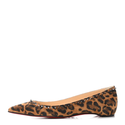 Christian Louboutin Veau Velours Studded Anjalina Flats 37 Leo Gun Metal 1 of 4