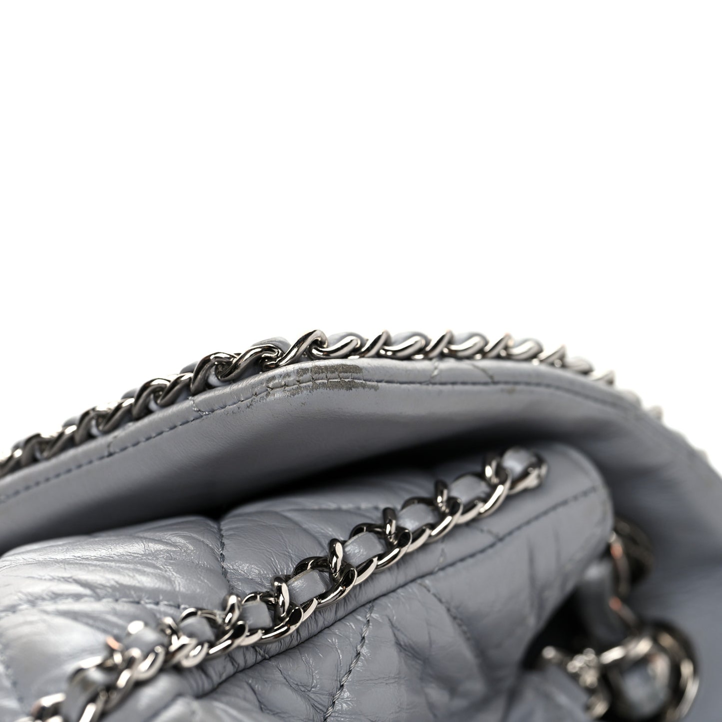 Crumpled Calfskin Medium Chain All Over Flap Grey