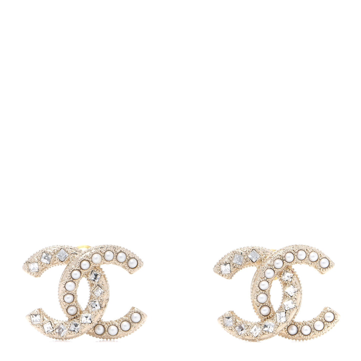 Pearl Crystal CC Earrings Gold