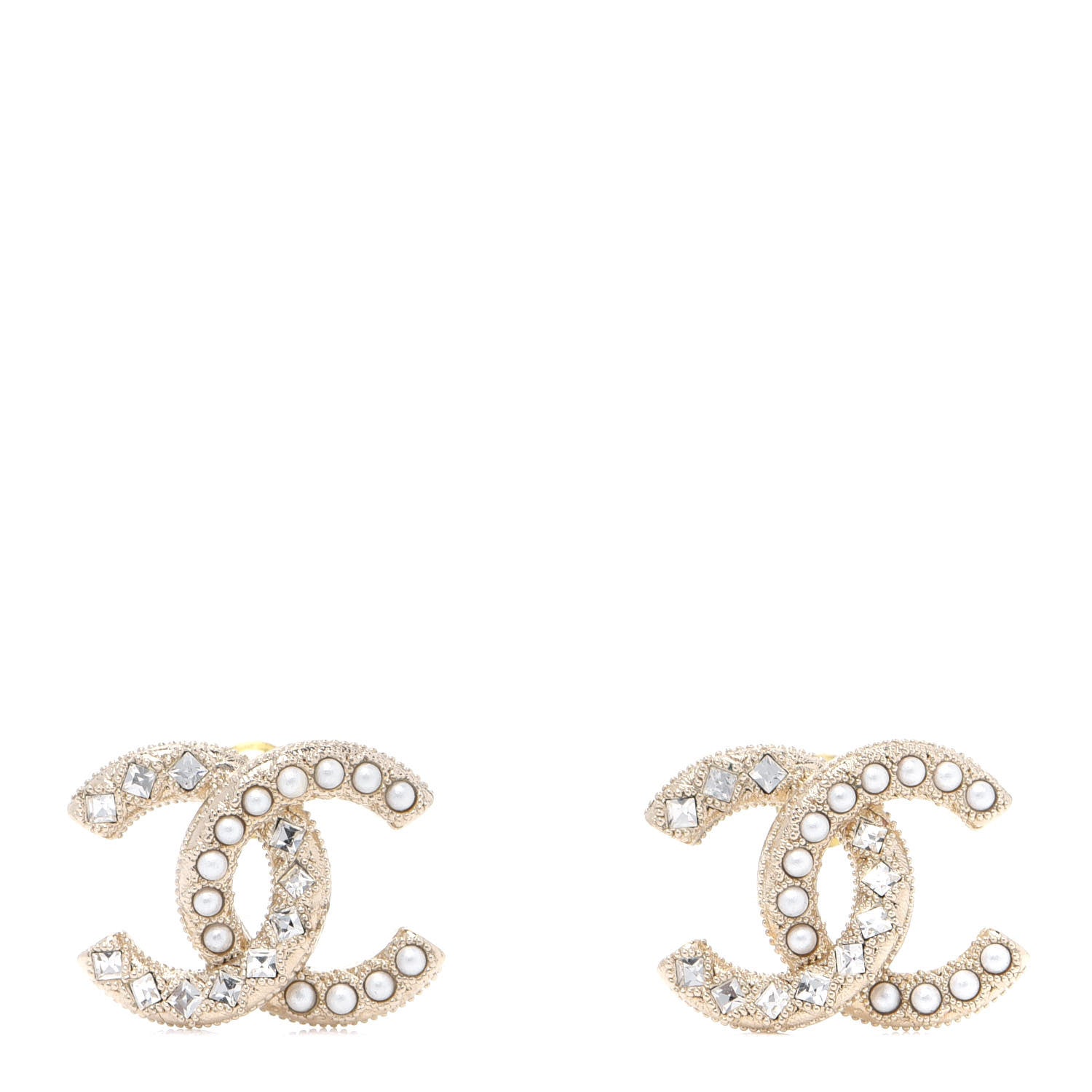 Chanel Pearl Crystal CC Earrings Gold 1 of 5