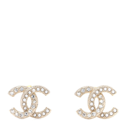 Chanel Pearl Crystal CC Earrings Gold 1 of 5
