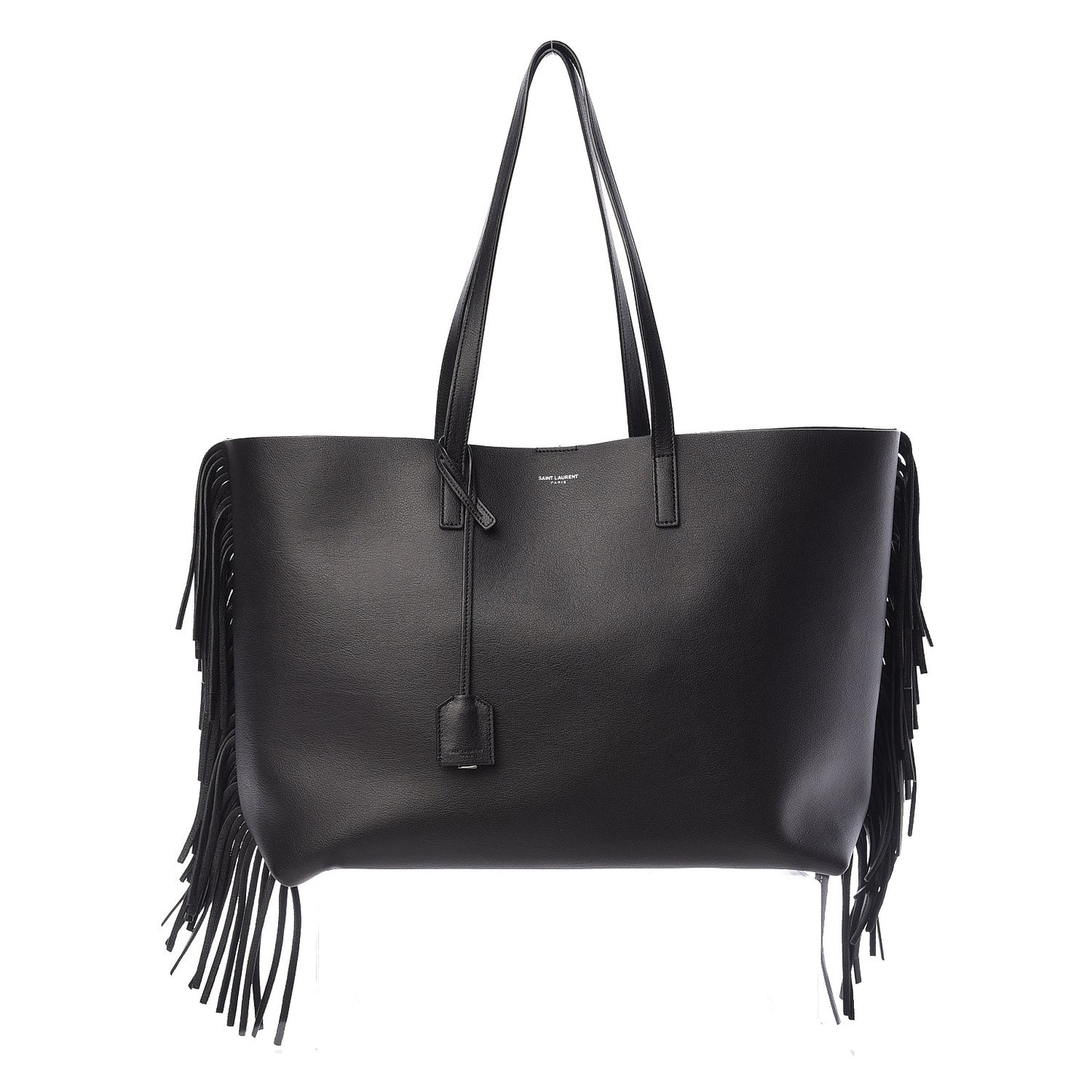Calfskin Large Fringe Shopping Tote Black