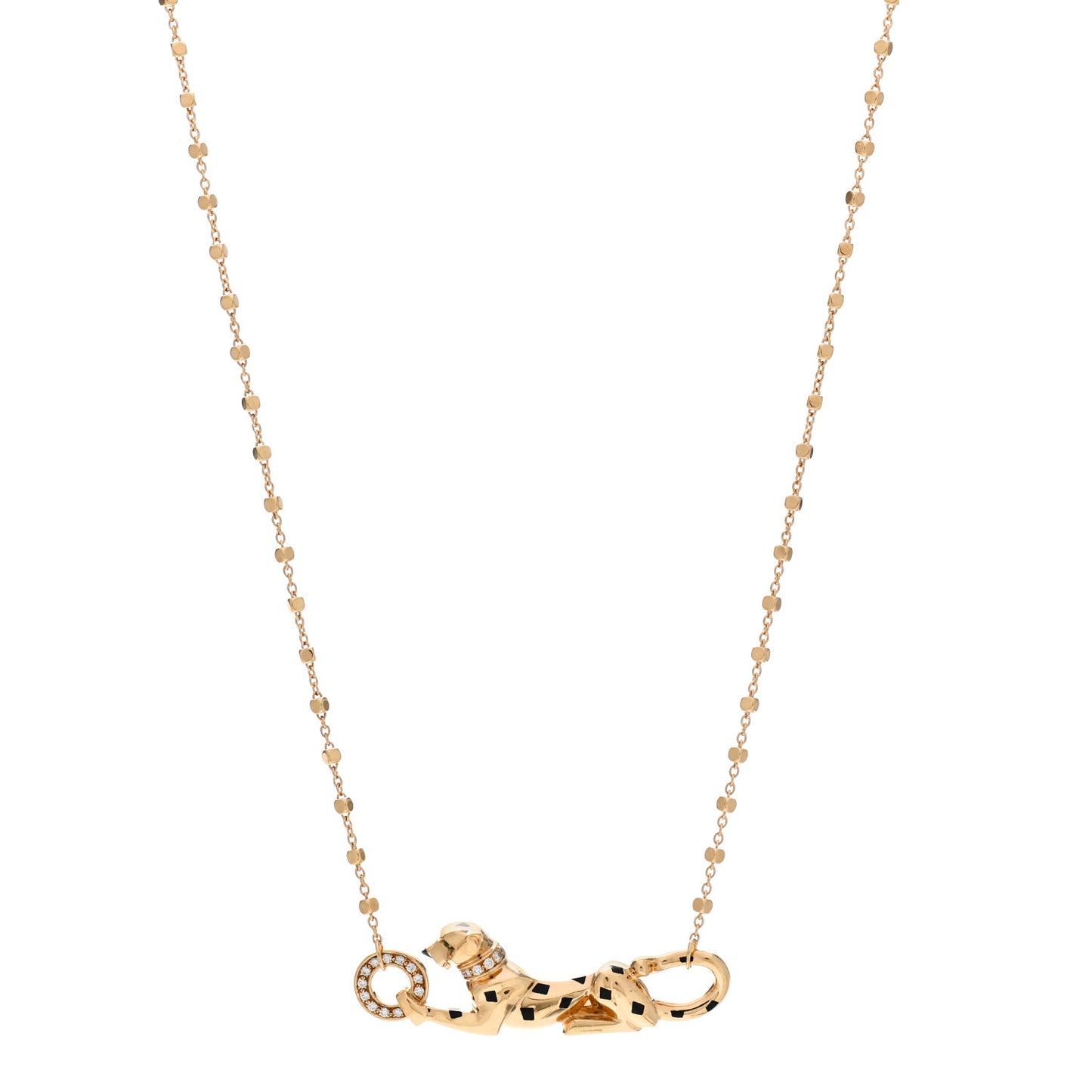 18K Yellow Gold Diamond Tsavorite Black Lacquer Panthere De Cartier Necklace