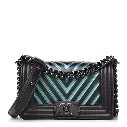 Chanel Calfskin Painted Chevron Embossed Small Boy Flap Black 1 of 10