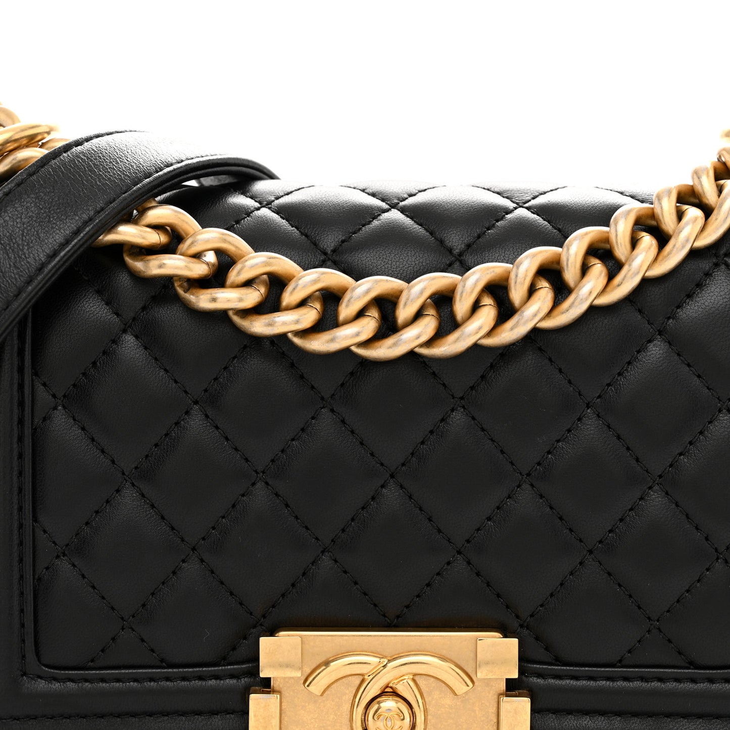 Lambskin Quilted Small Boy Flap Black