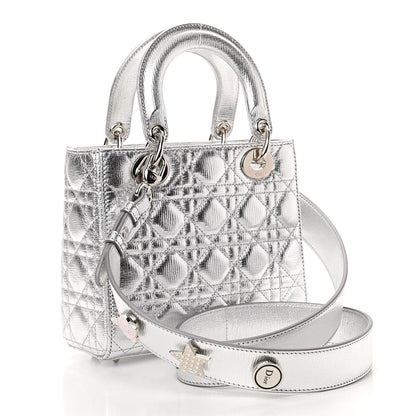 Christian Dior Metallic Grained Calfskin Cannage Small Lucky Badges My Lady Dior Silver 3 of 13
