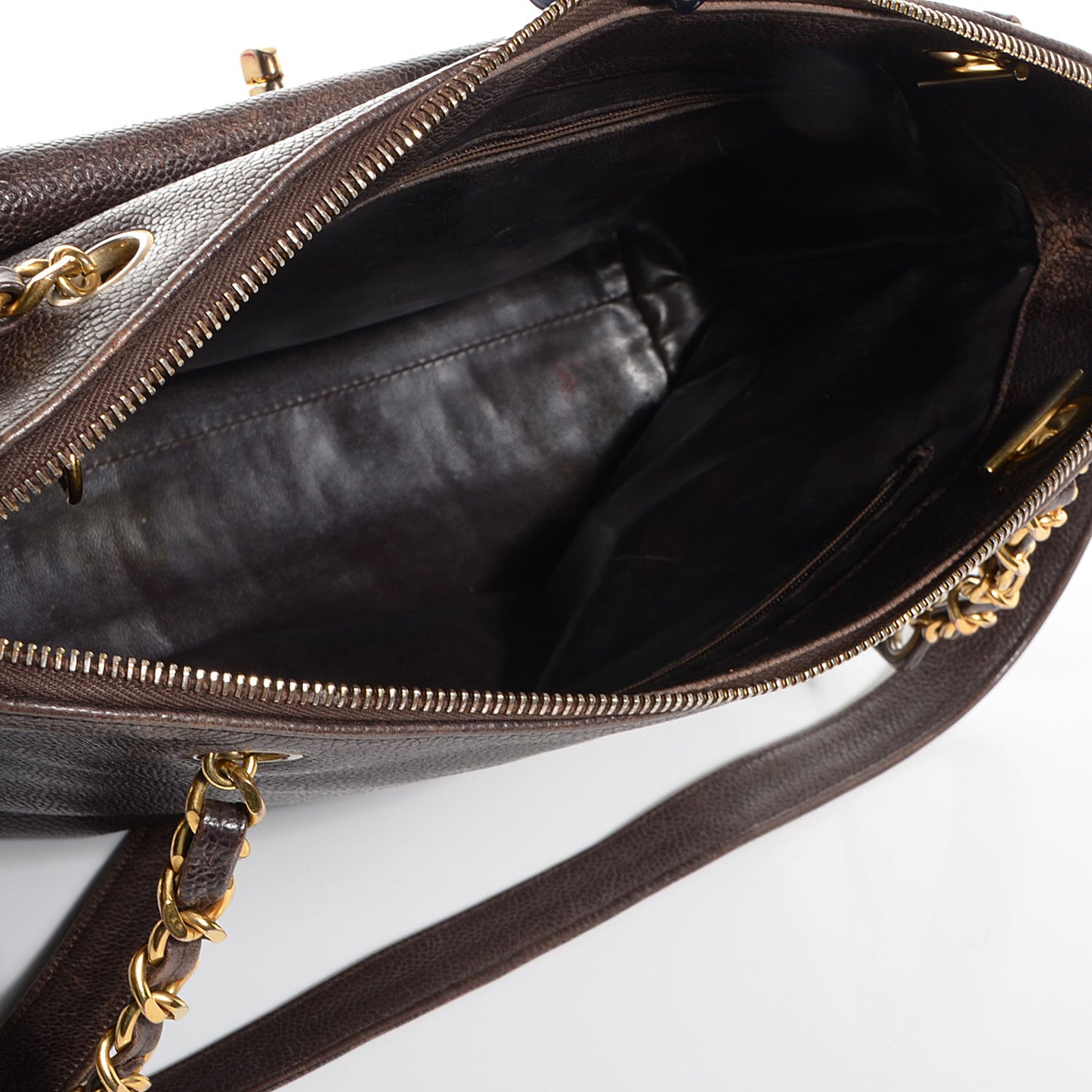 Caviar Flap Shoulder Bag Dark Brown