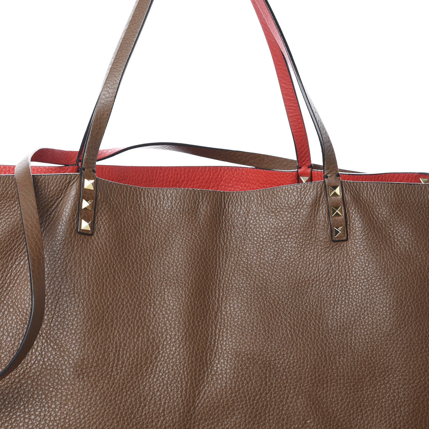Valentino Garavani Calfskin Medium Rockstud Reversible Tote Brown Red 12 of 13