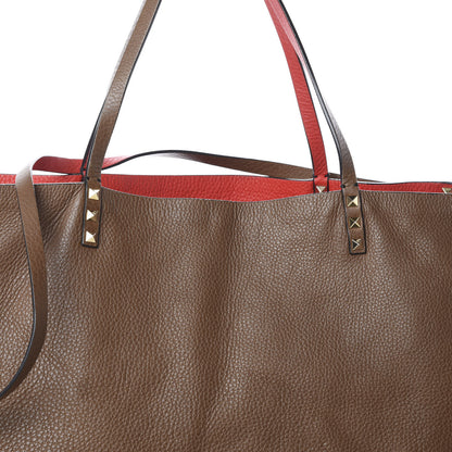 Valentino Garavani Calfskin Medium Rockstud Reversible Tote Brown Red 12 of 13