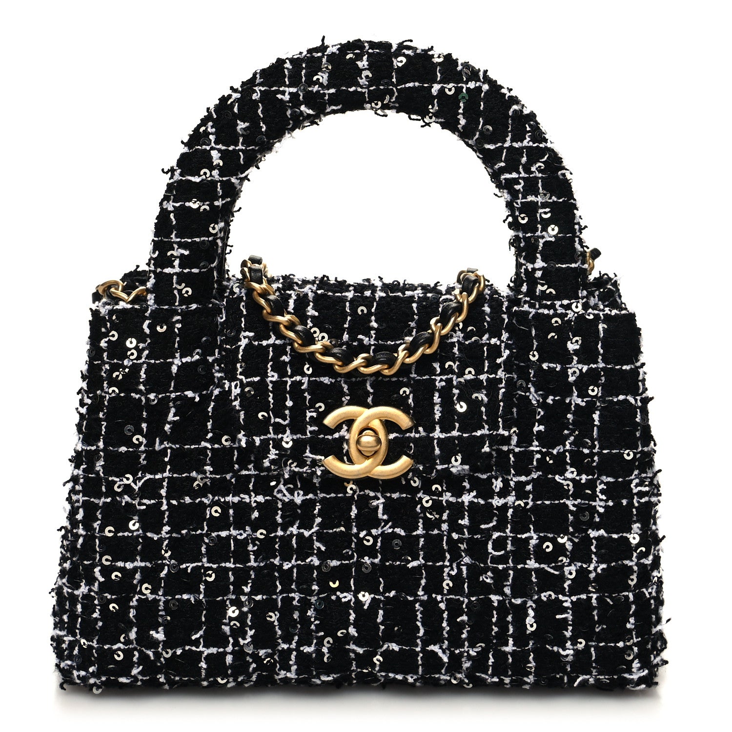 Chanel Tweed Quilted Nano Kelly Shopper Black White 1 of 11