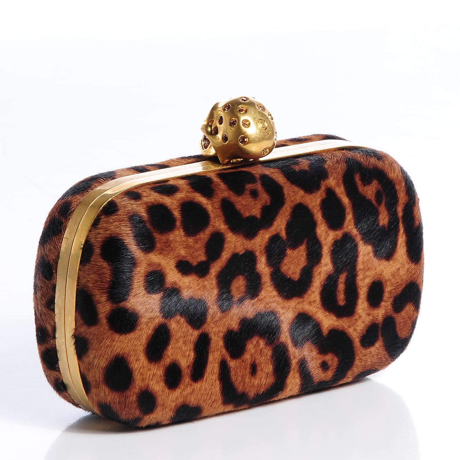 Alexander McQueen Leopard Print Calf Hair Skull Box Clutch 3 of 8