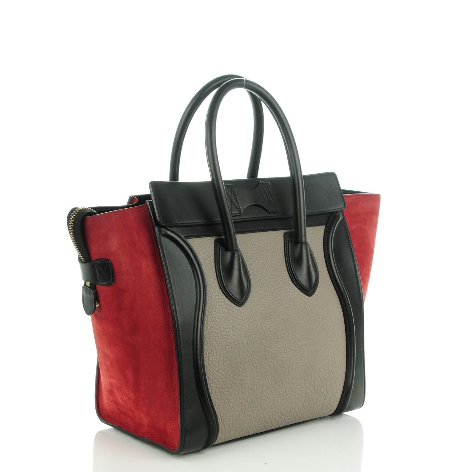 Celine Bullhide Calfskin Suede Mini Tri-Color Luggage Dark Ruby 3 of 7