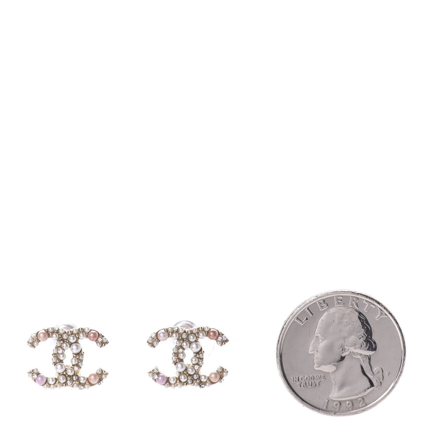 Pearl Crystal CC Charms Stud Earrings Light Gold Pink