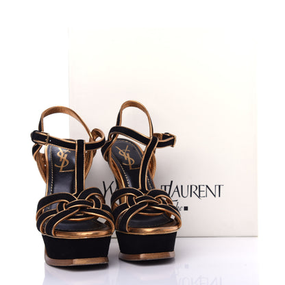 Saint Laurent Suede Tribute 105 Platform Sandals 35.5 Black Gold 10 of 10