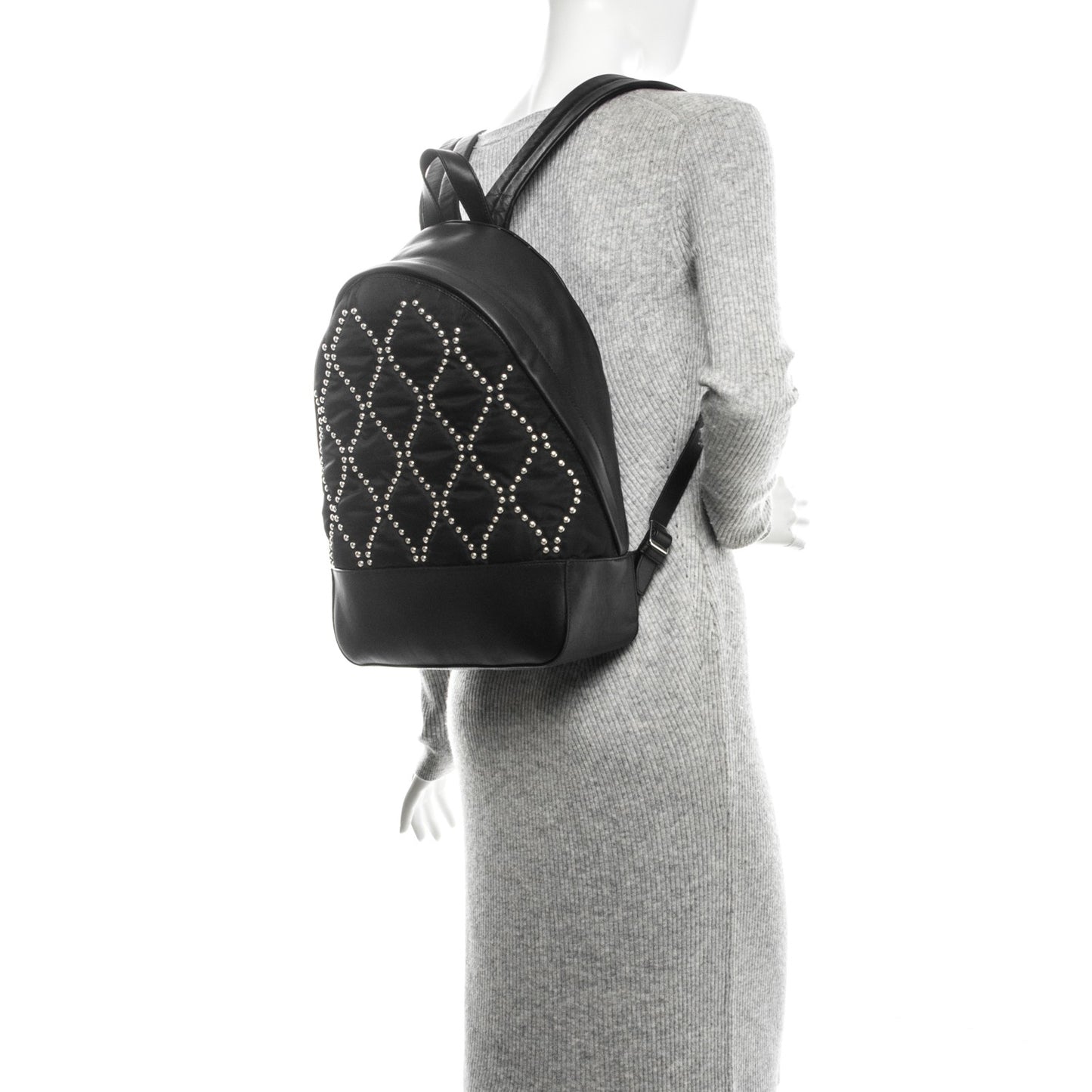 Lambskin Nylon Studded Backpack Black