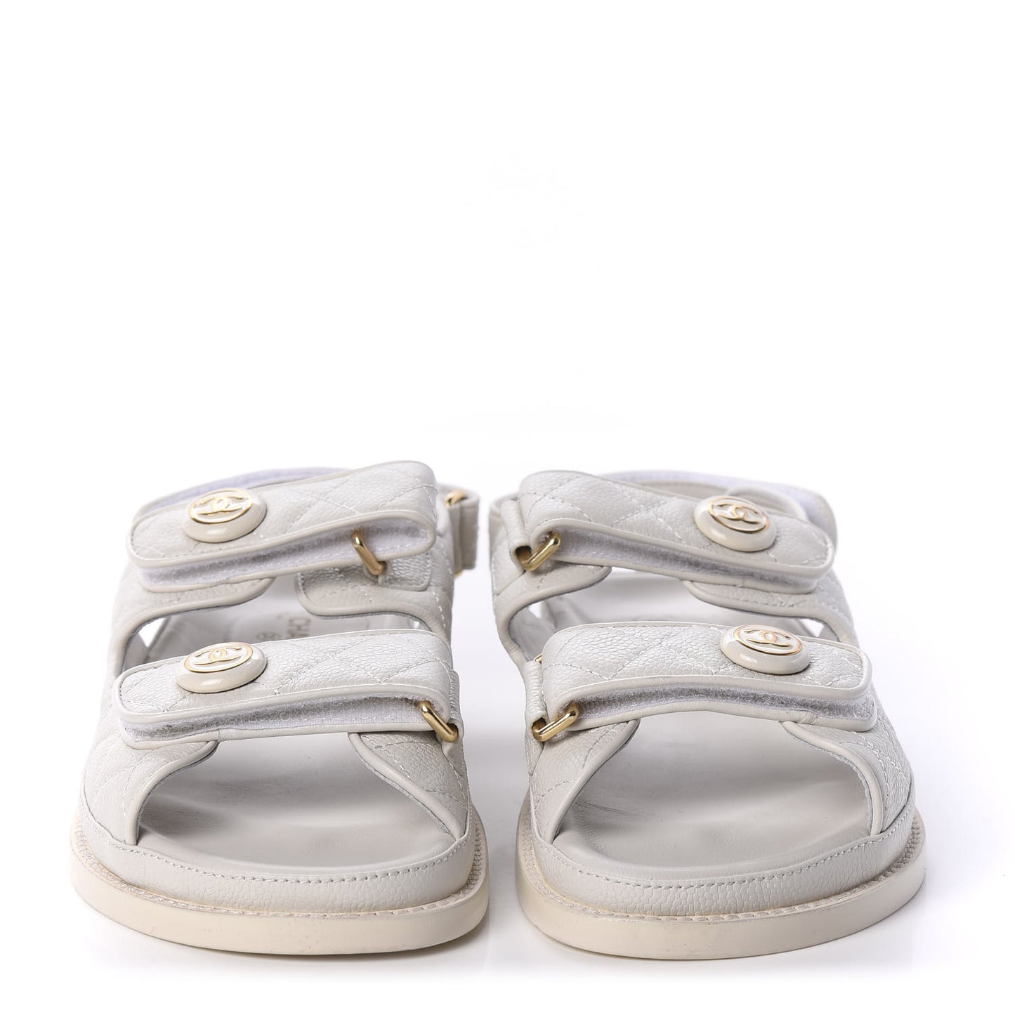 Grained Calfskin Quilted Velcro Dad Sandals 38 White