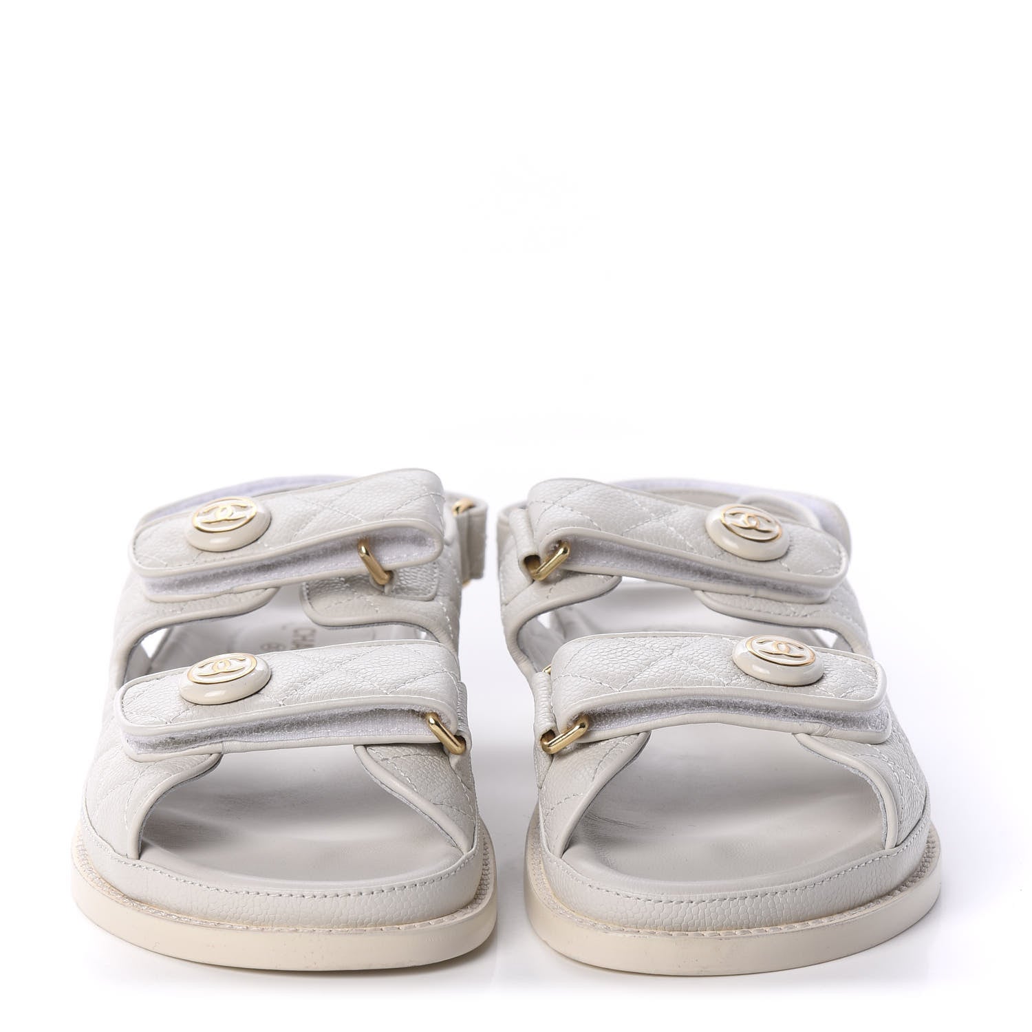 Chanel Grained Calfskin Quilted Velcro Dad Sandals 38 White 2 of 9