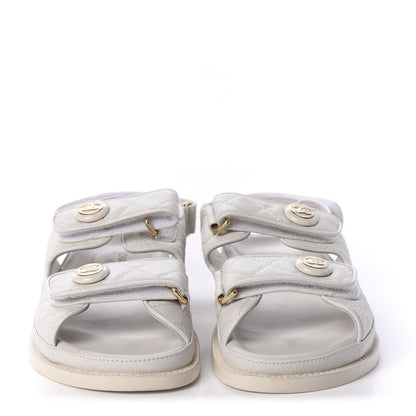 Chanel Grained Calfskin Quilted Velcro Dad Sandals 38 White 2 of 9