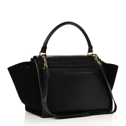 Celine Crocodile Embossed Calfskin Suede Medium Trapeze Black 3 of 9