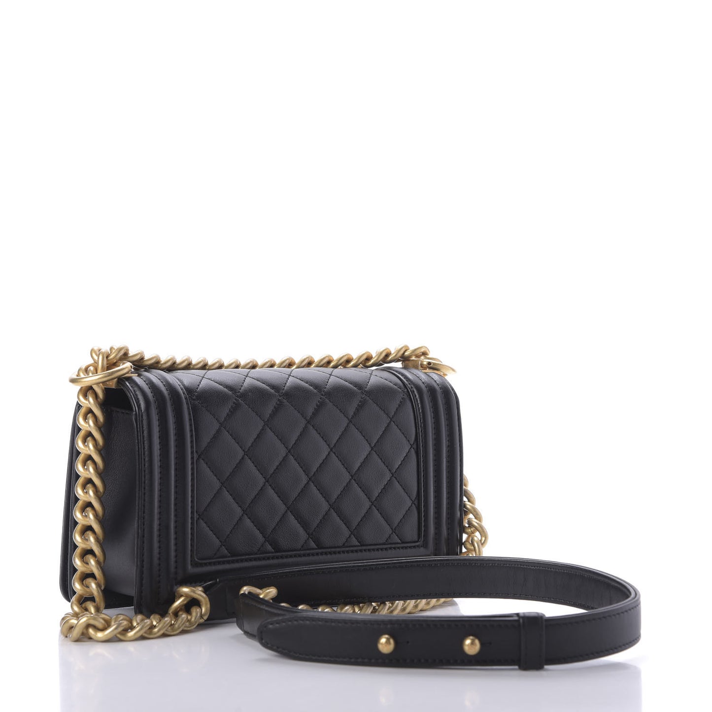Calfskin Quilted Small Boy Flap Black