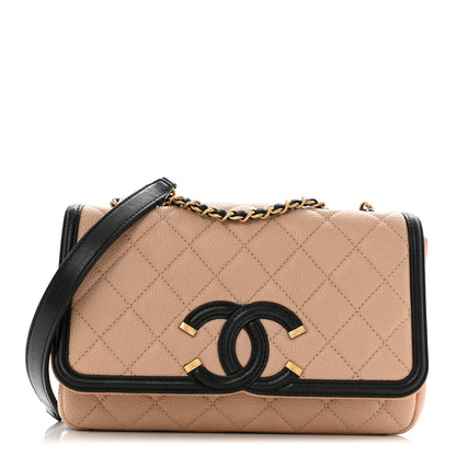 Chanel Caviar Quilted Small CC Filigree Flap Beige Black 1 of 15