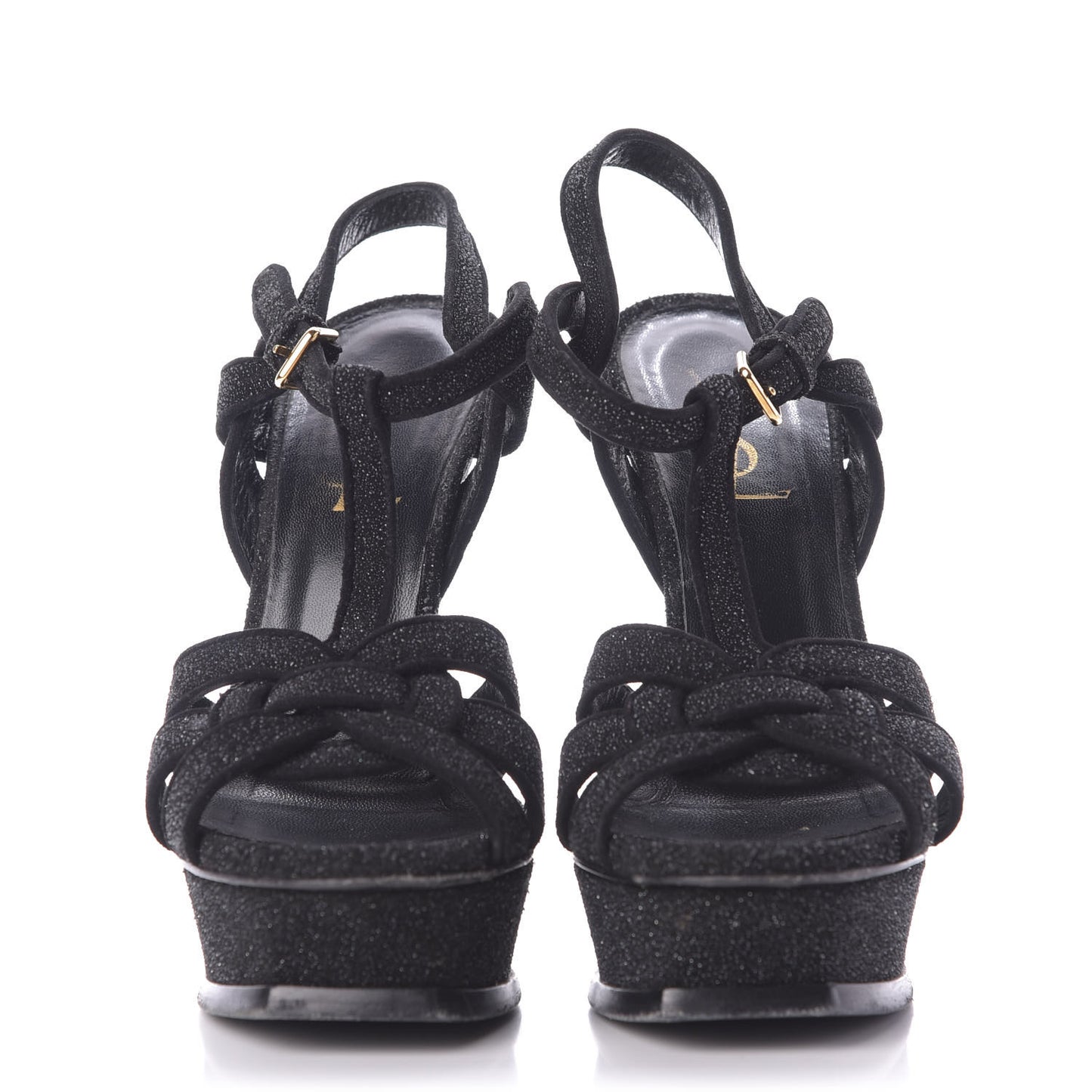 Glitter Effect Calfskin Tribute 105 Platform Sandals 36 Black