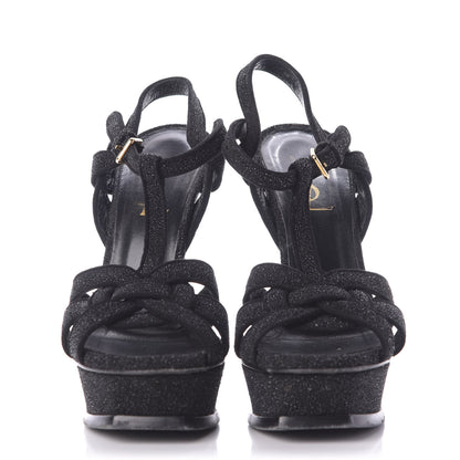 Saint Laurent Glitter Effect Calfskin Tribute 105 Platform Sandals 36 Black 2 of 10