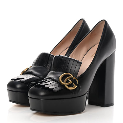 Gucci Malaga Kid GG Marmont Fringe Platform High Heel Loafer Pumps 38 Black 3 of 13