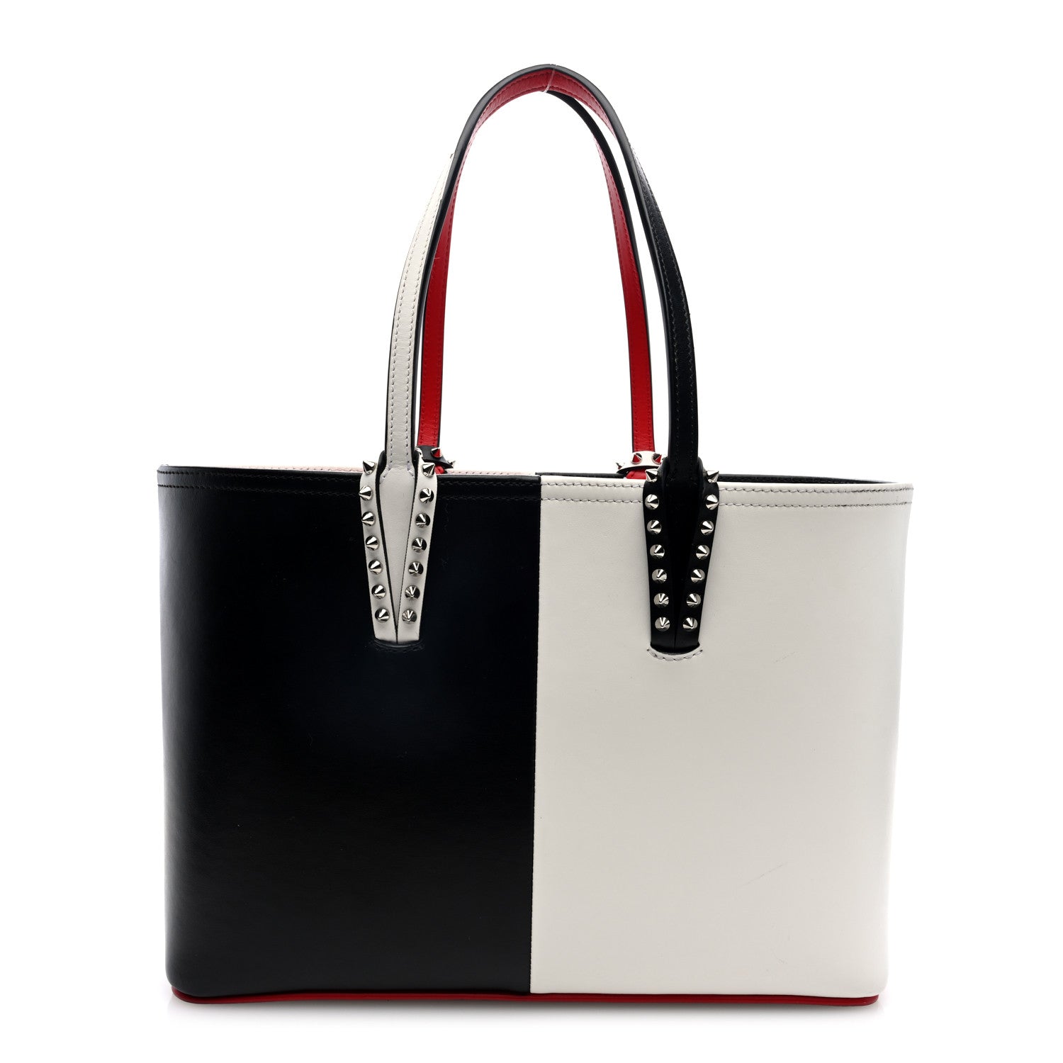 Christian Louboutin Calfskin Empire Spikes Small Bi-Color East West Cabata Tote Black White 1 of 11