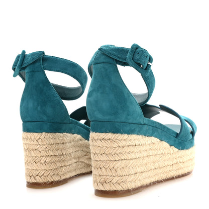 Hermes Suede Goatskin Elda Espadrille Wedge Sandals 36 Vert Oxford 5 of 9