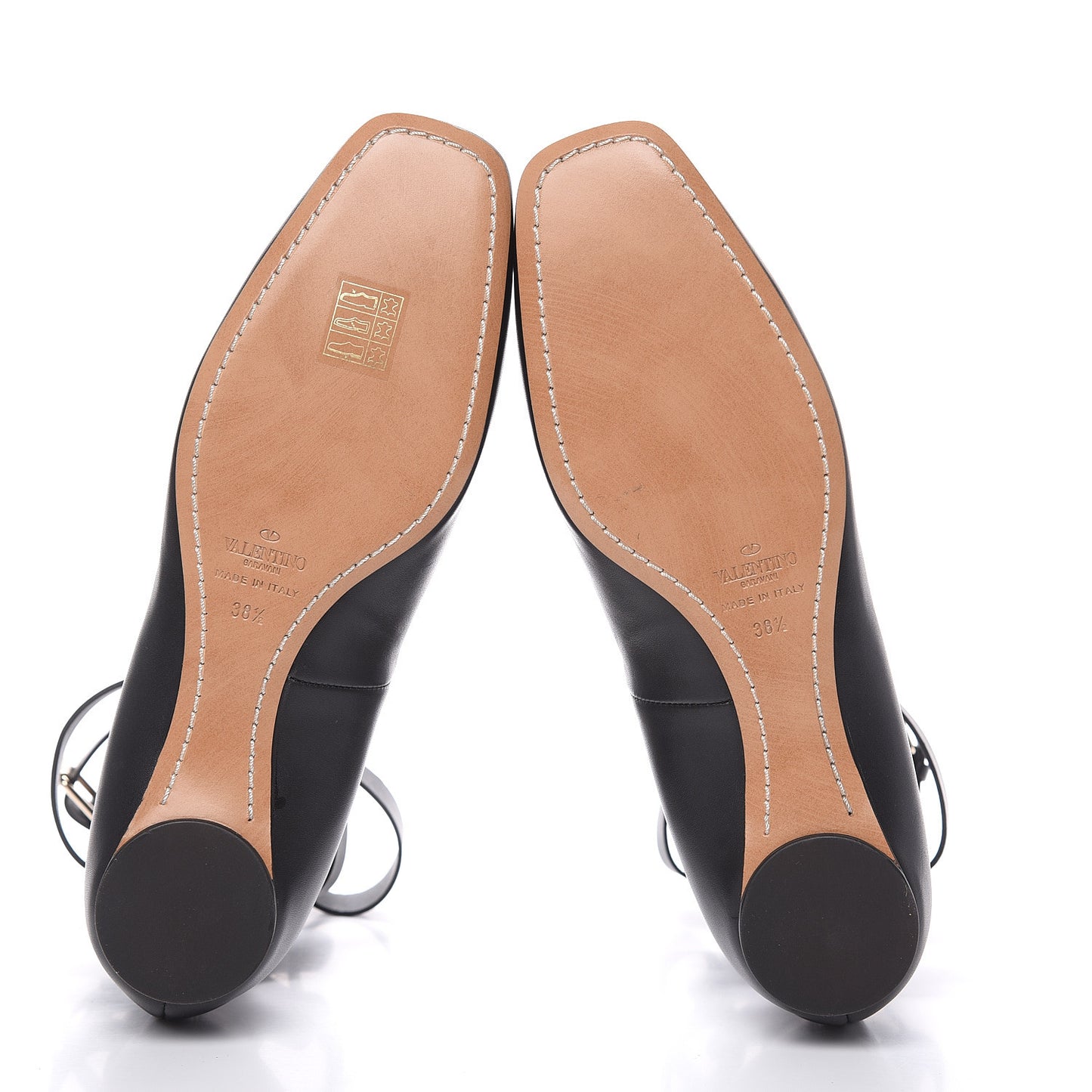 Calfskin Ballerina Ankle Strap Flats 38.5 Black