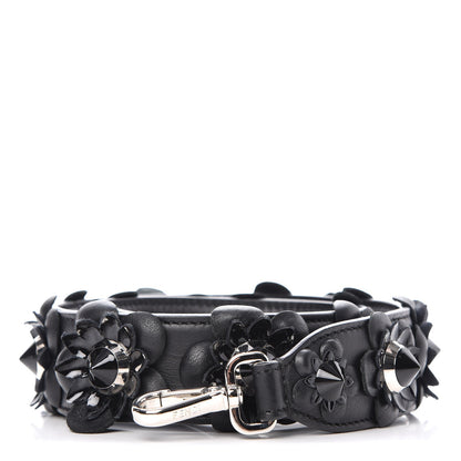 Fendi Vitello Dolce Nappa Patent Flowerland Studded Strap You Black 1 of 4