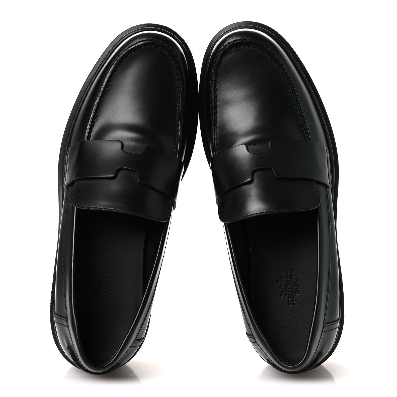 Hermes Glazed Calfskin Womens Hitch Loafers 38 Black 2 of 12