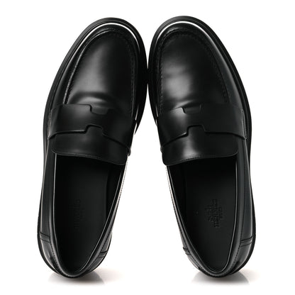 Hermes Glazed Calfskin Womens Hitch Loafers 38 Black 2 of 12