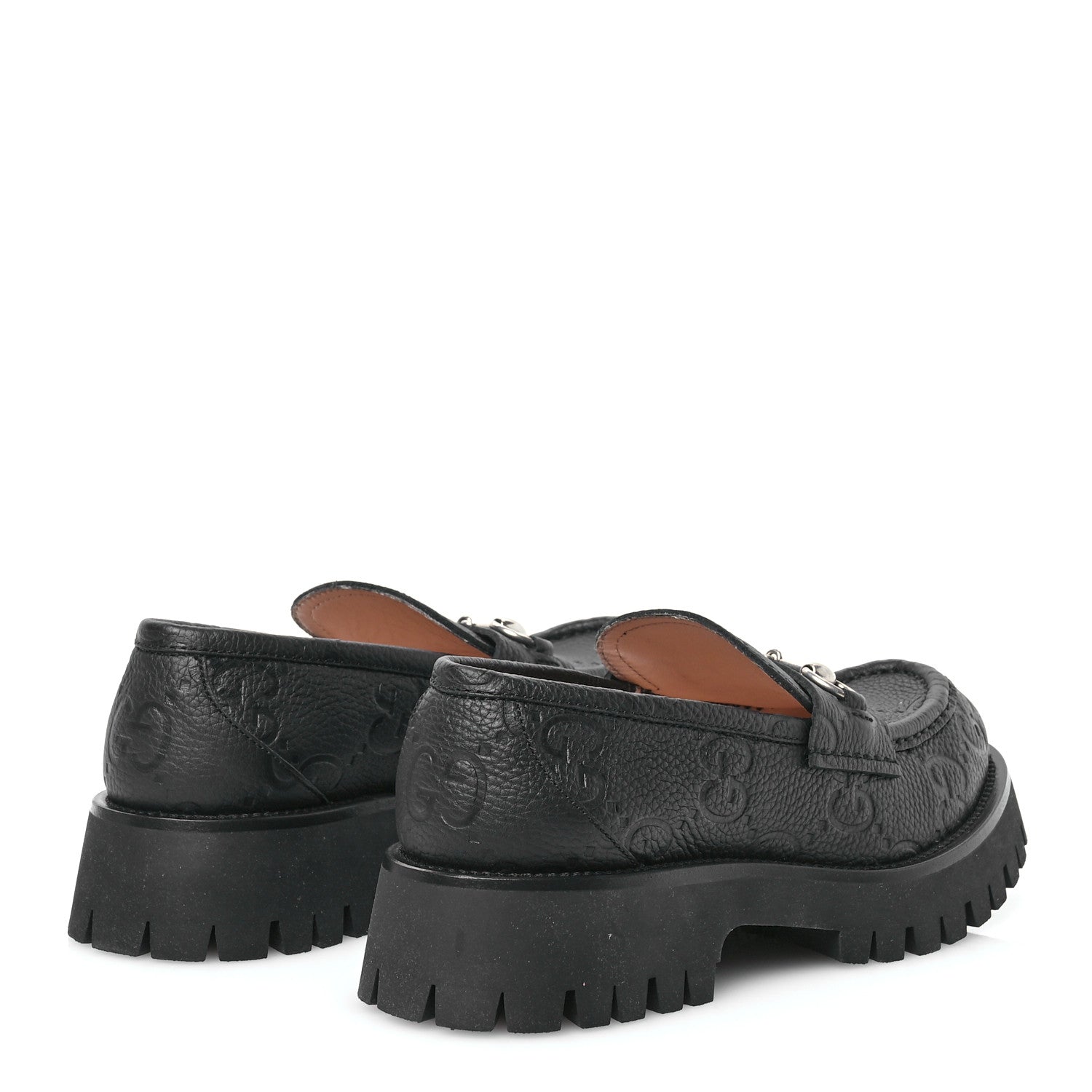 Gucci Piuma Calfskin Embossed Womens Platform Lug Sole Loafers 40 Black 4 of 12