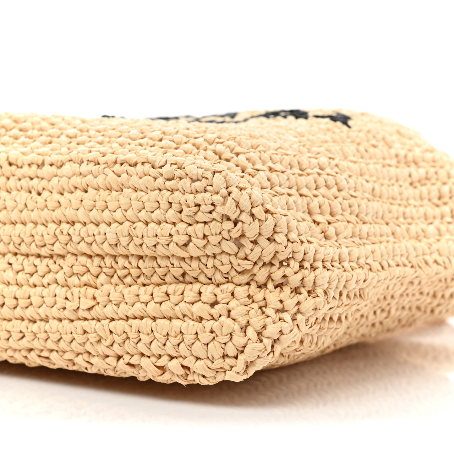 Yarn Raffia Effect Crochet Embroidered Small Logo Tote Naturale