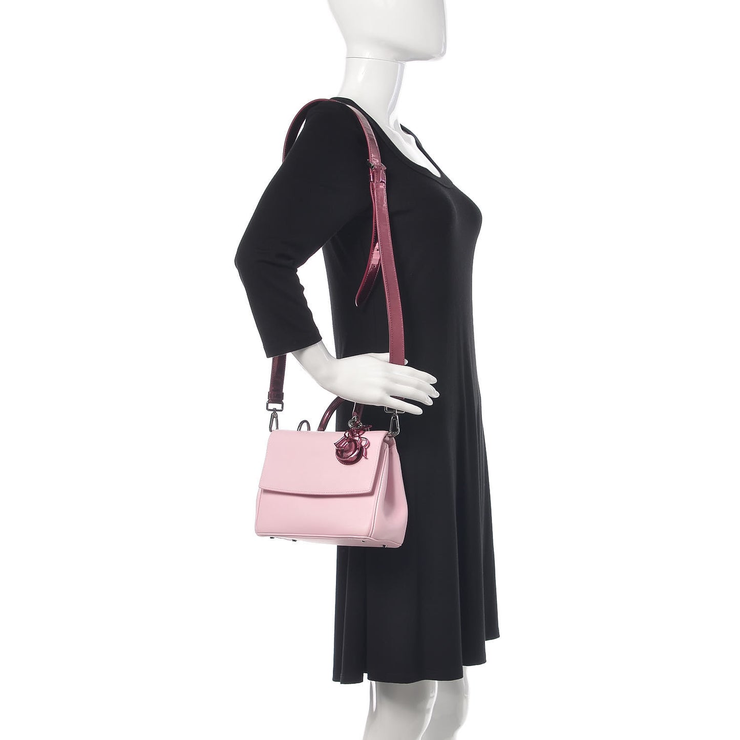 Metallic Patent Smooth Calfskin Mini Be Dior Flap Pink Fuchsia