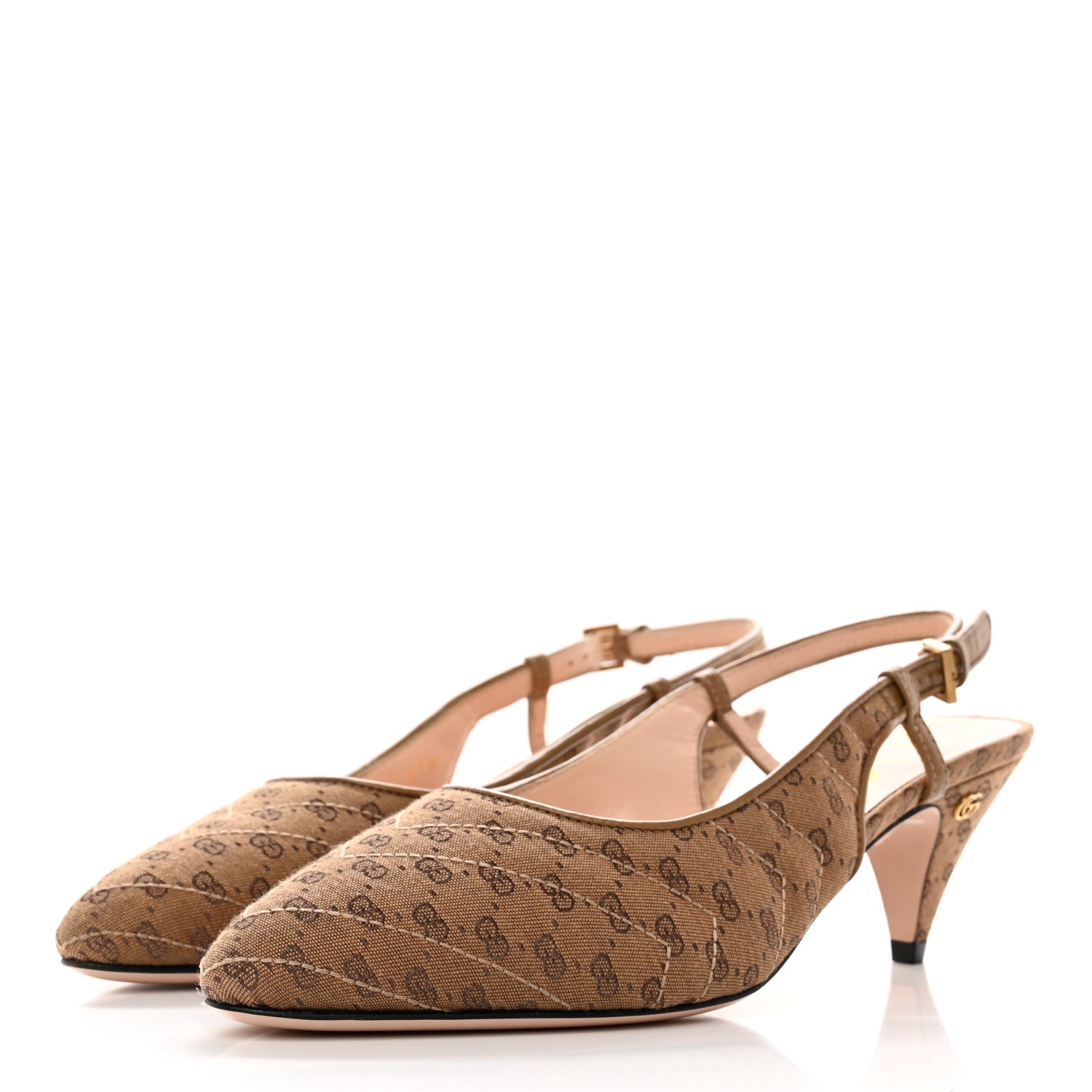 Gucci Monogram GG Mignon Nappa Chevron Matelasse Double G 75mm Slingback Pumps 36 Dusty Brown 3 of 11