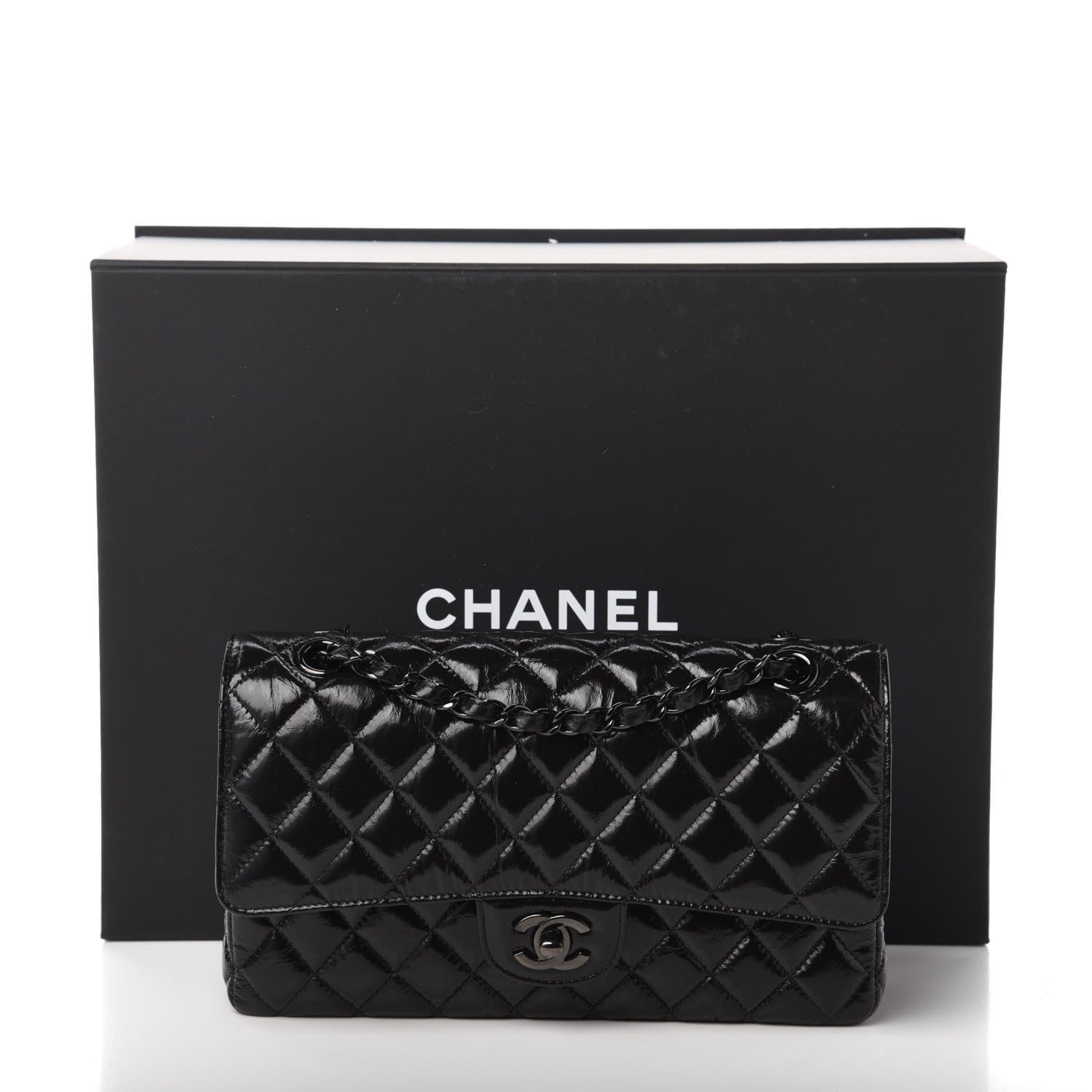Chanel Shiny Crumpled Calfskin Quilted Medium Double Flap So Black 11 of 11