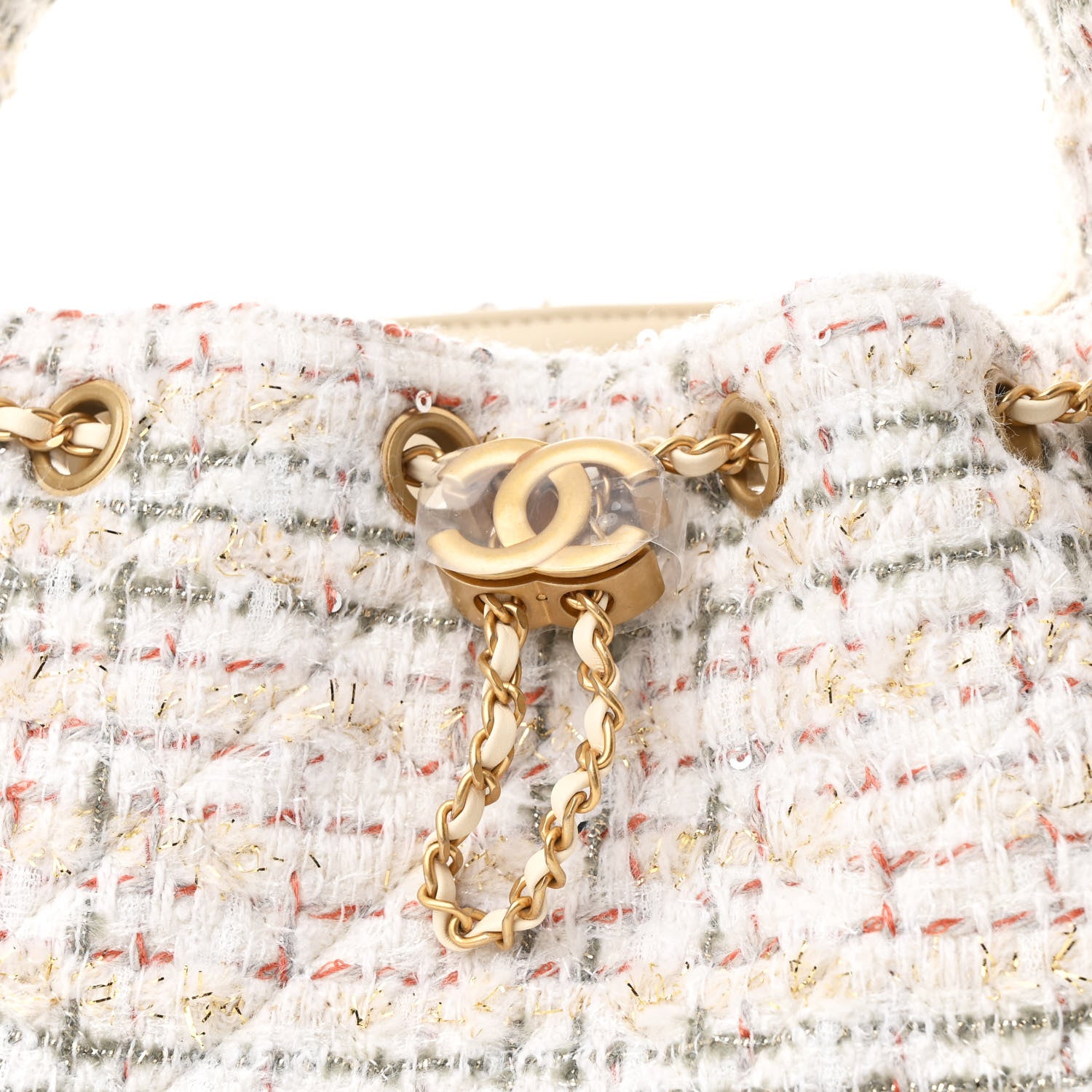 Chanel Tweed Quilted Small Chanel 25 Handbag Ecru Khaki Gold Red 8 of 12