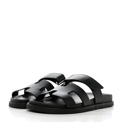 Hermes Calfskin Womens Chypre Sandals 37 Black 3 of 9