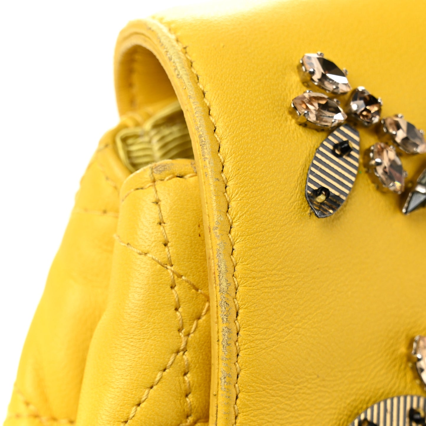 Lambskin Cannage Embroidered Stardust Backpack Yellow