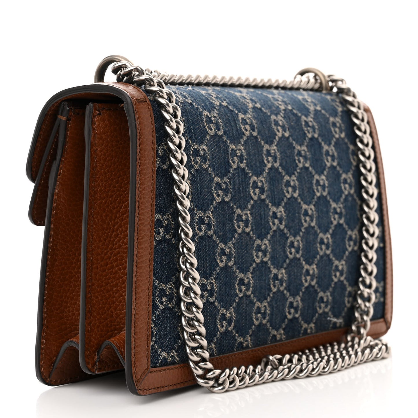 New Denim GG Monogram Dollar Calfskin Enamel Small Dionysus Shoulder Bag Blue Tea Cuir Epilog Electric Blue